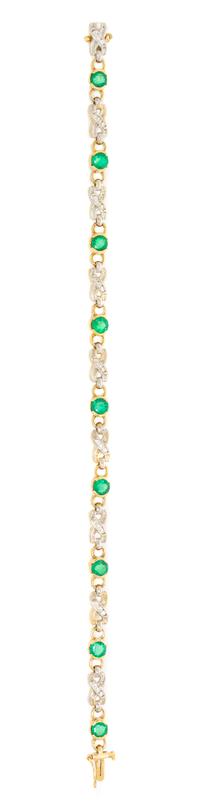 An 18 Karat Gold, Emerald and Diamond Bracelet, 8.70 dwts.
