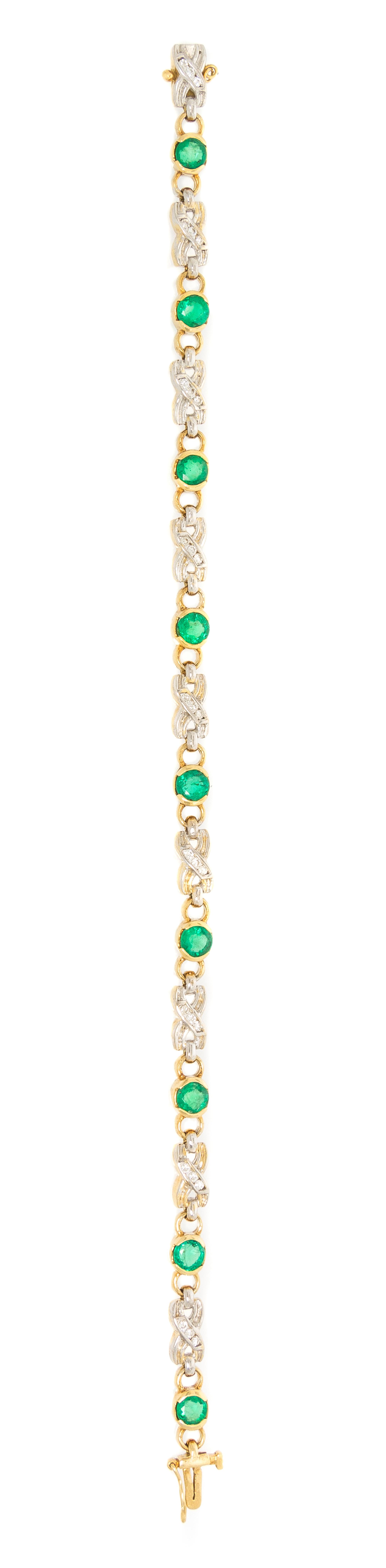 An 18 Karat Gold, Emerald and Diamond Bracelet, 8.70 dwts.