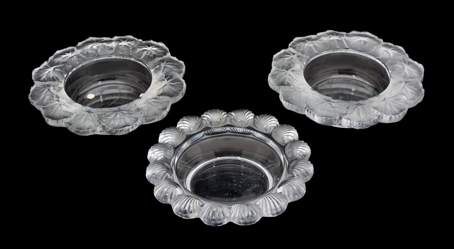 Three Lalique Frosted and Molded Glass Bowls Diameter of larger 8 1/2 inches. — 20TH CENTURY