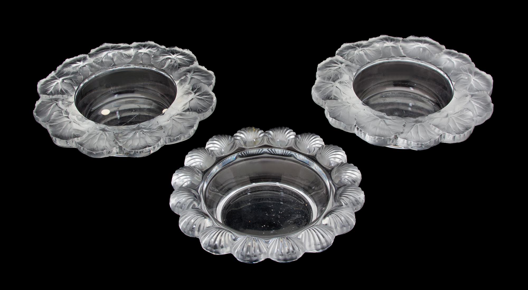 Three Lalique Frosted and Molded Glass Bowls Diameter of larger 8 1/2 inches. — 20TH CENTURY