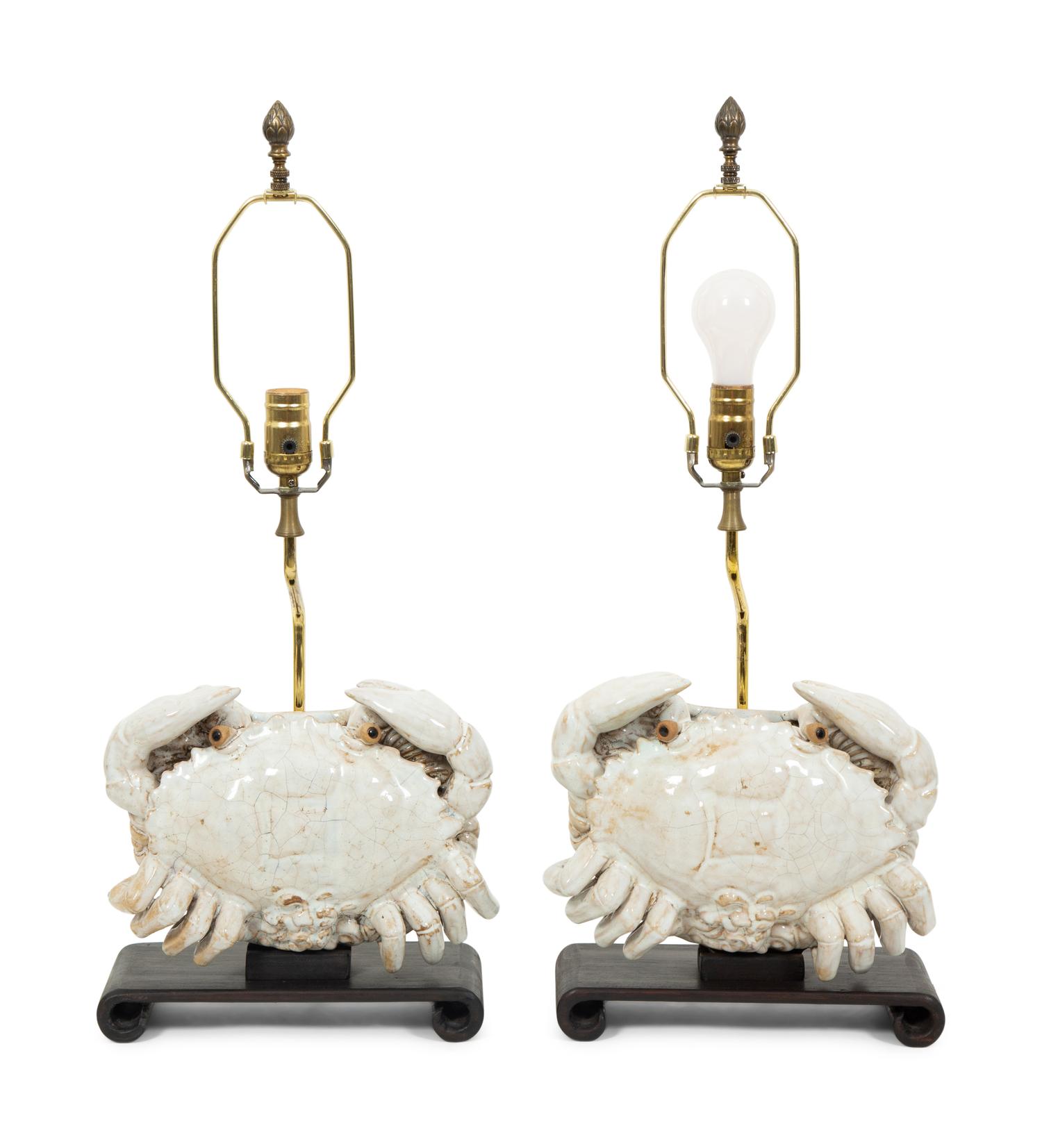 A Pair of Chinese Glazed Porcelain Crabs now Mounted as Lamps