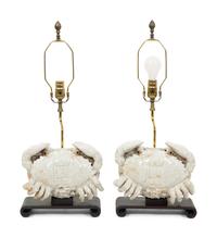 A Pair of Chinese Glazed Porcelain Crabs now Mounted as Lamps