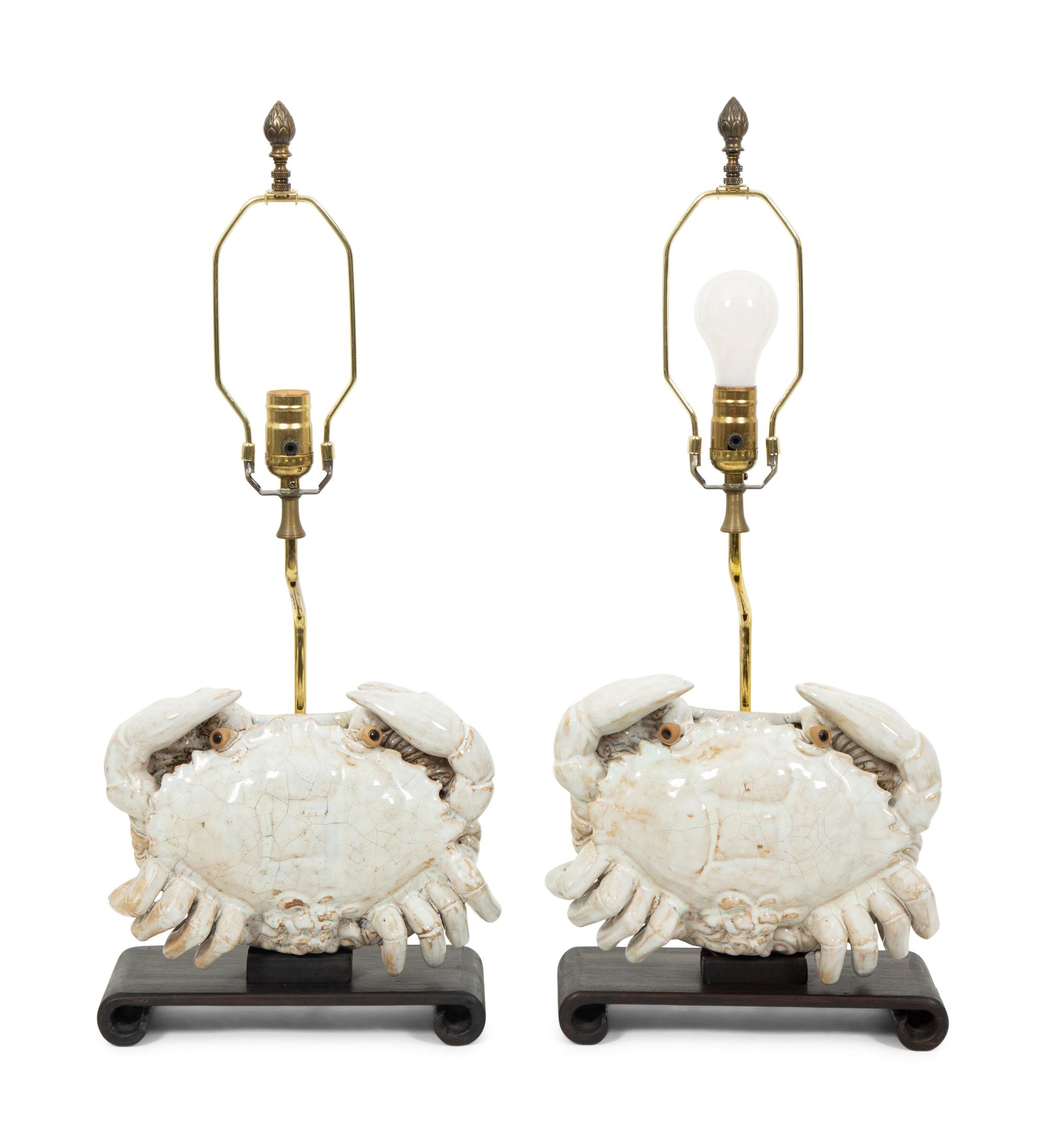 A Pair of Chinese Glazed Porcelain Crabs now Mounted as Lamps