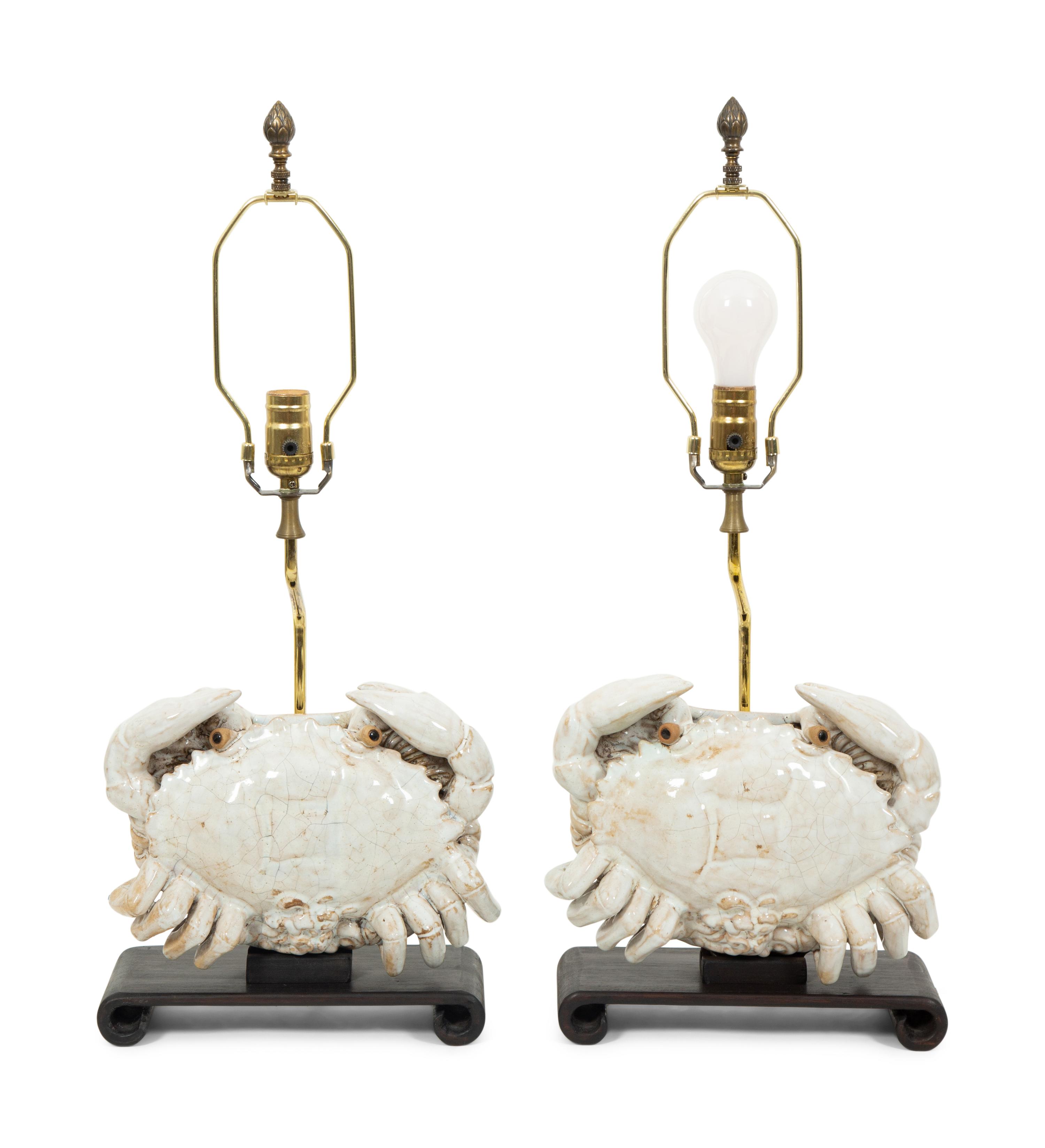 A Pair of Chinese Glazed Porcelain Crabs now Mounted as Lamps