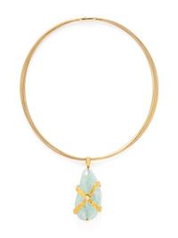 YELLOW GOLD, AQUAMARINE, AND DIAMOND PENDANT NECKLACE