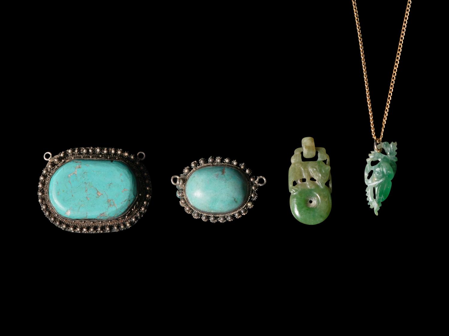 Four Chinese Jadeite and Turquoise Jewelry