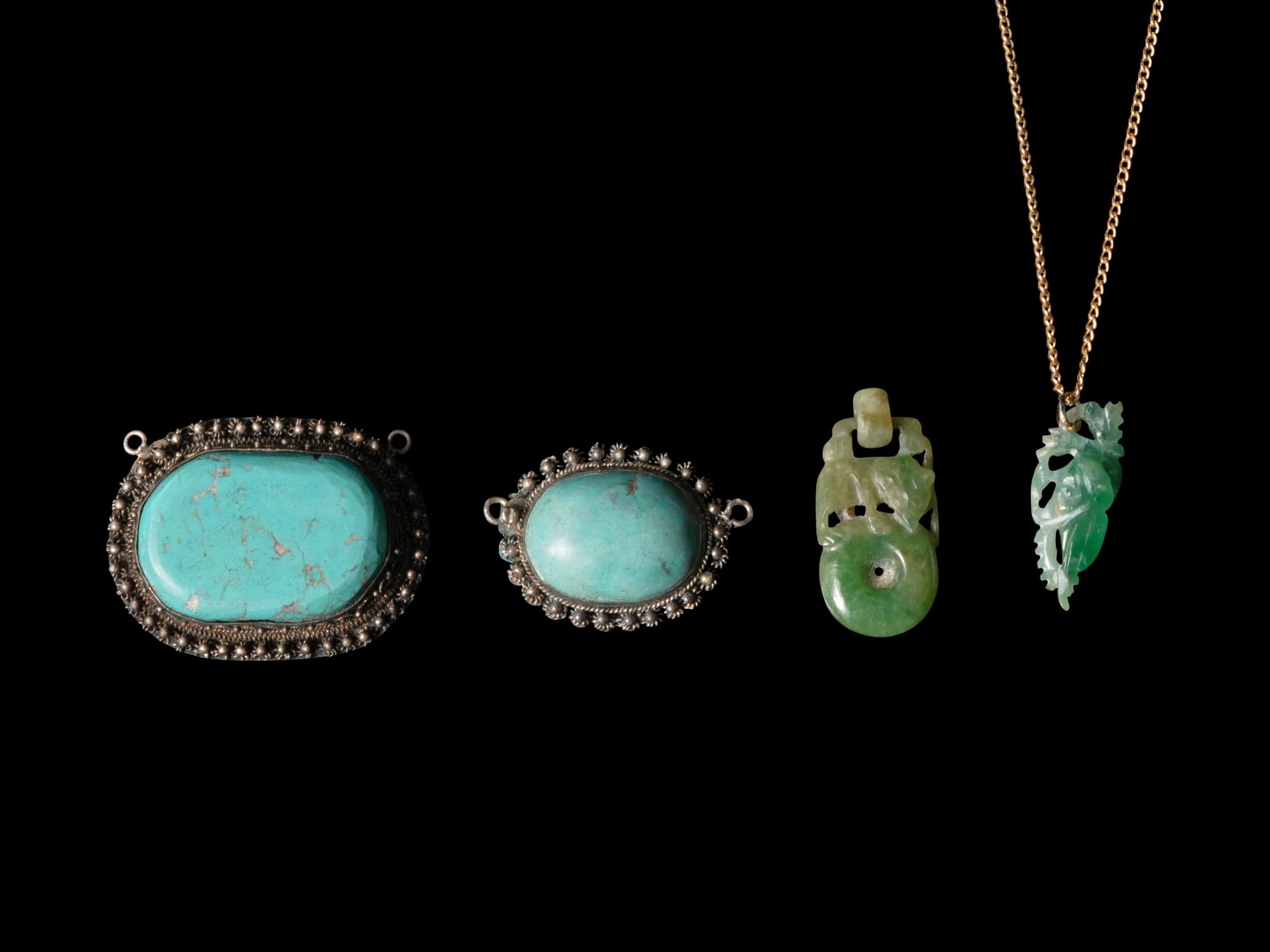 Four Chinese Jadeite and Turquoise Jewelry