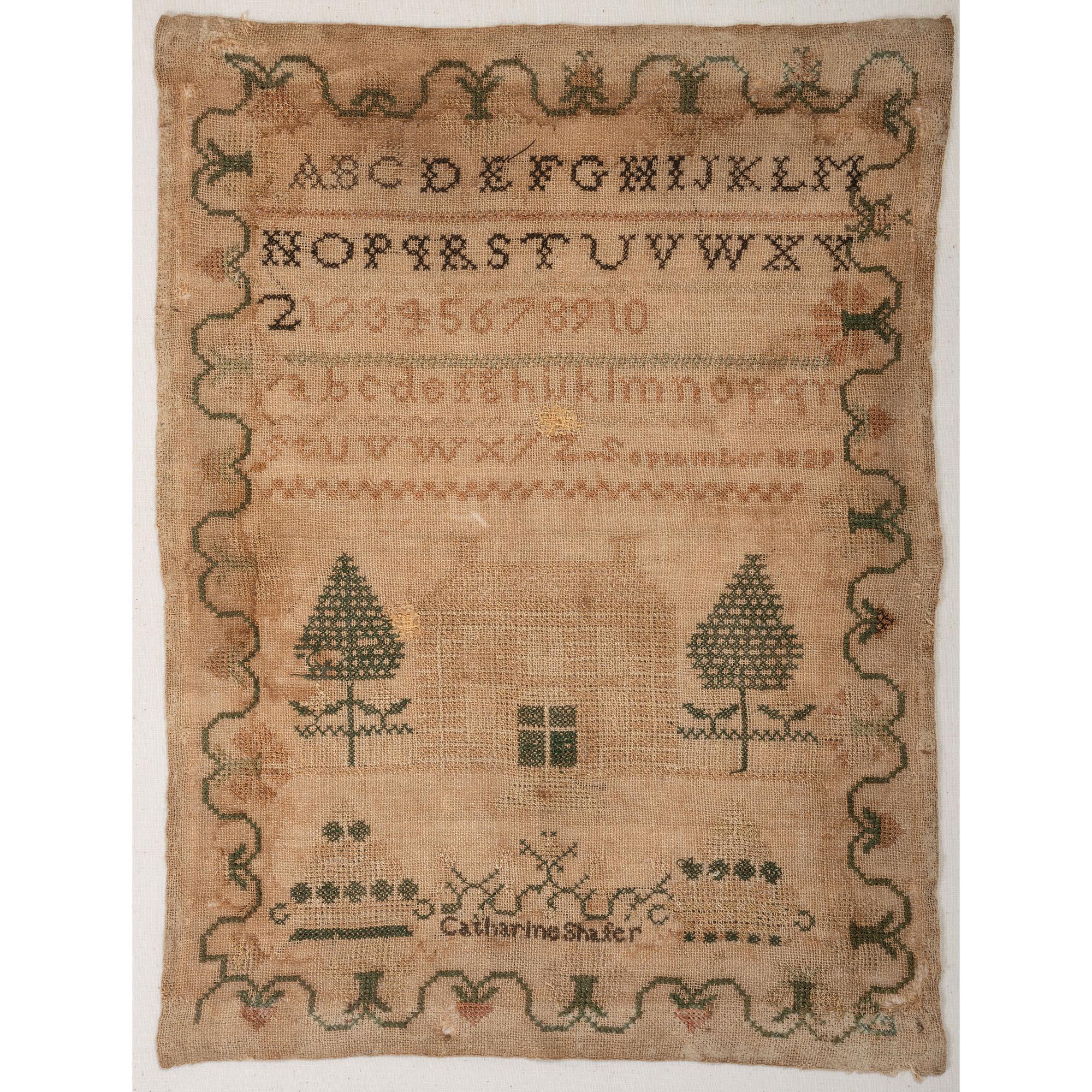 An Embroidered Needlework Alphabet Sampler, Signed Catharine Shafer