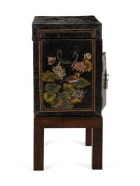 A Chinese Export Papier-Mâché Cabinet on Later Stand