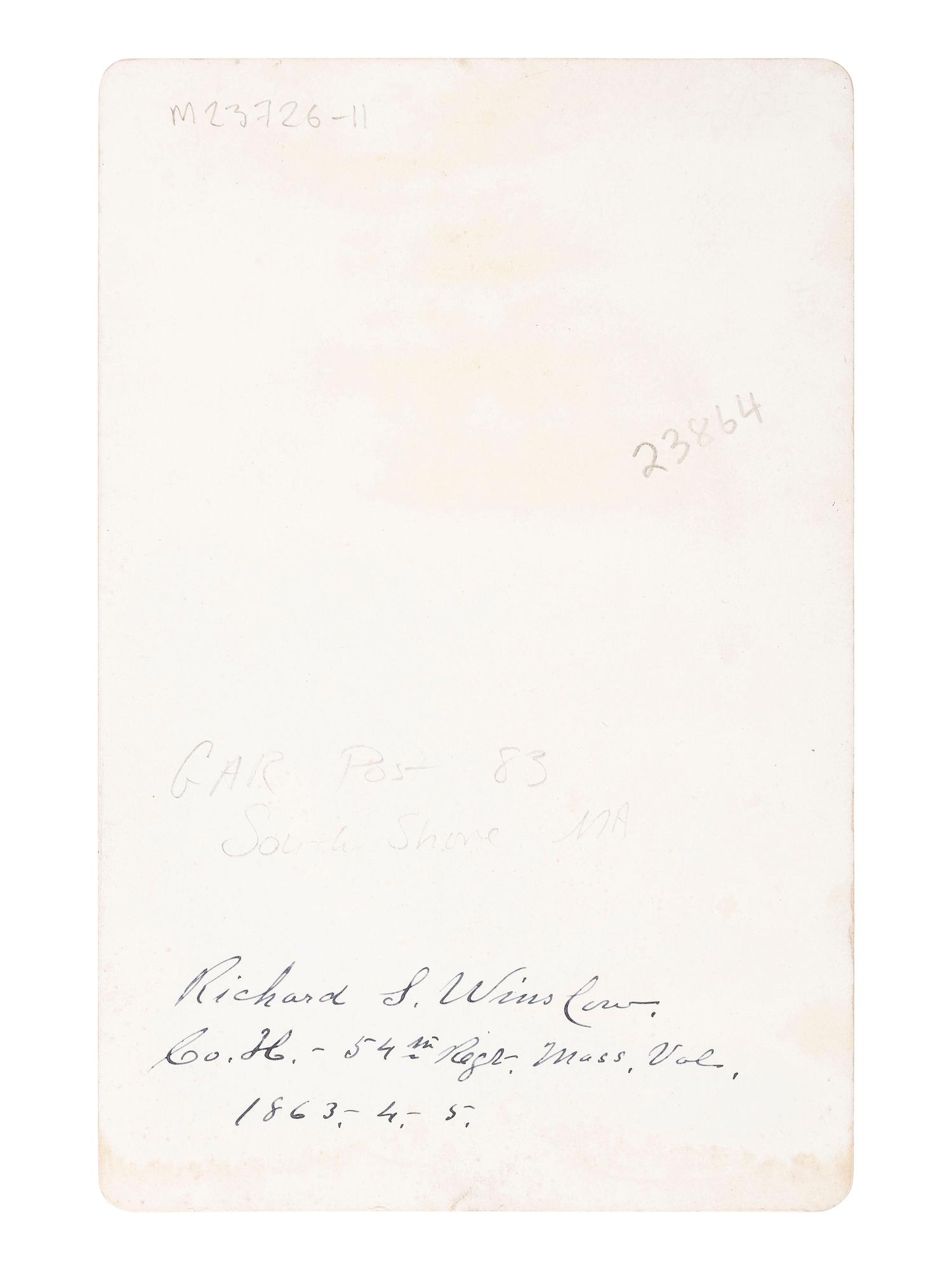 [AFRICAN AMERICANA - CIVIL WAR]. Cabinet photograph of 54th Massachusetts Infantry Veteran Richard S. Winslow. Newport, RI and Rockland, MA: Holloway.