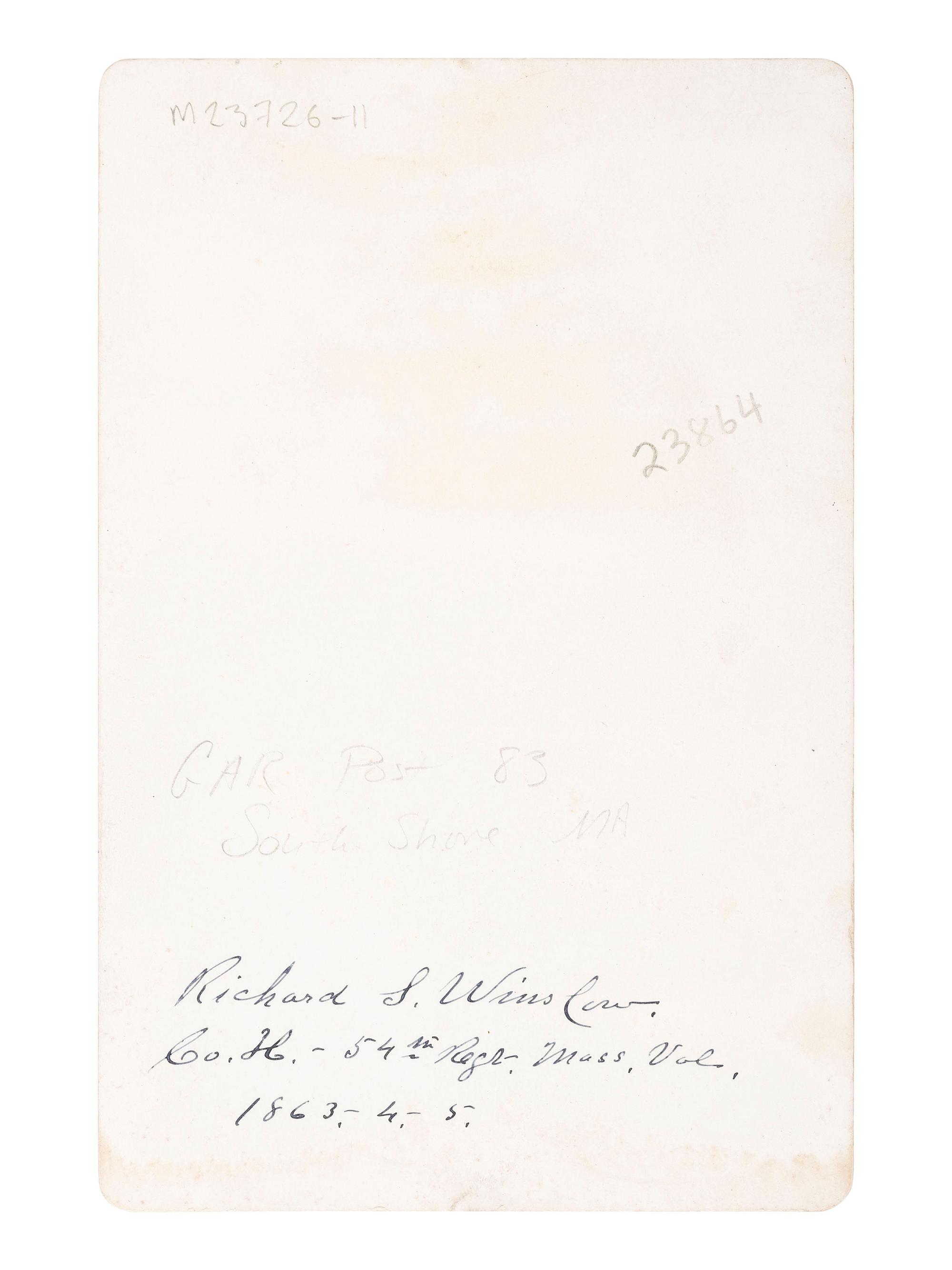 [AFRICAN AMERICANA - CIVIL WAR]. Cabinet photograph of 54th Massachusetts Infantry Veteran Richard S. Winslow. Newport, RI and Rockland, MA: Holloway.