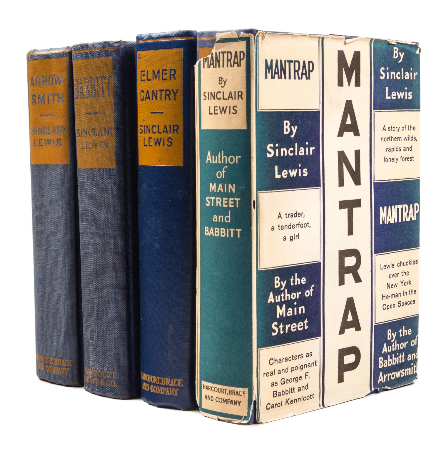 LEWIS, SINCLAIR. Four first editions: Babbitt, Elmer Gantry, Arrowsmith, and Mantrap, New York, 1922-1927.