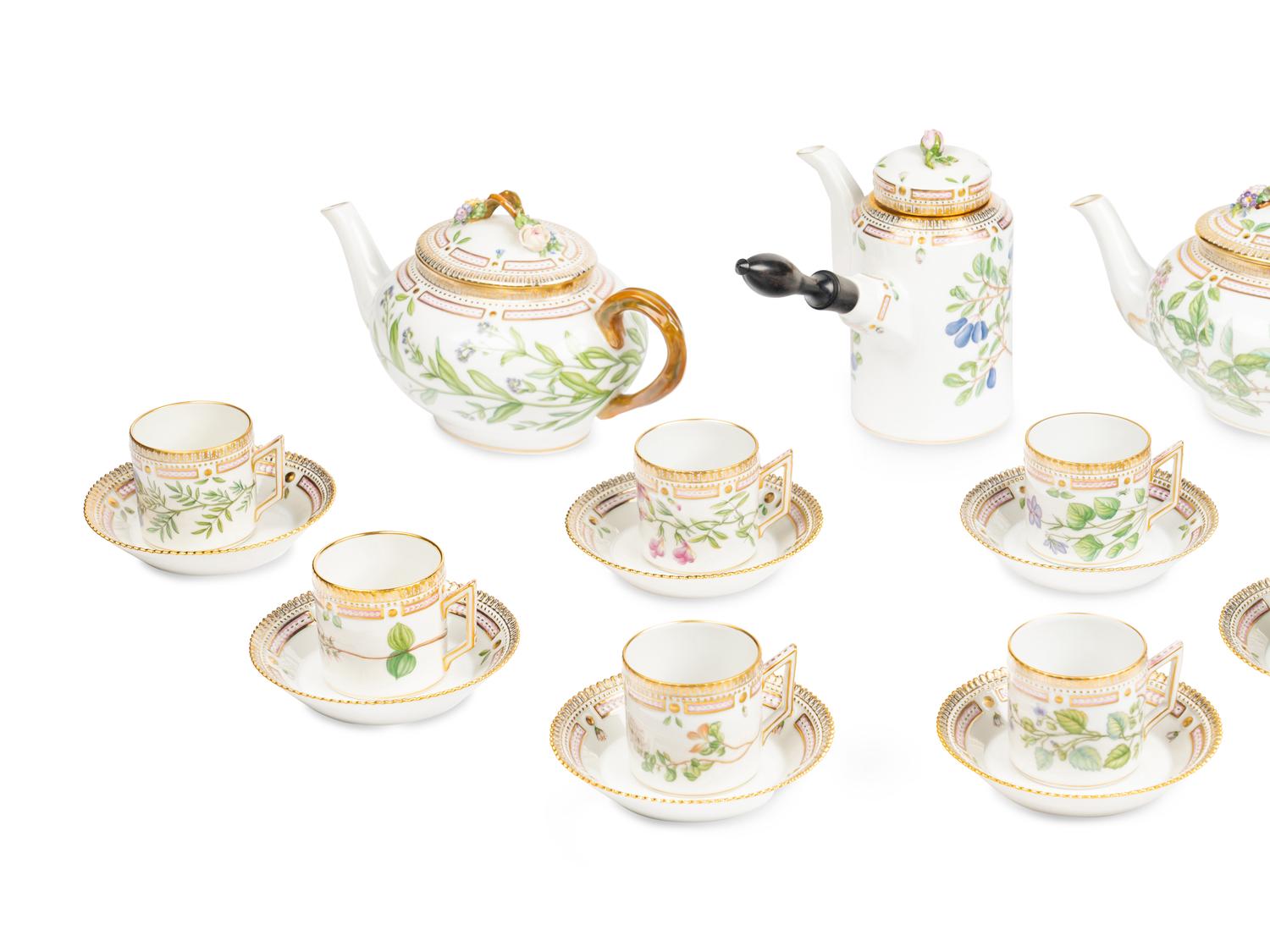 A Royal Copenhagen Flora Danica Porcelain Coffee and Tea Service