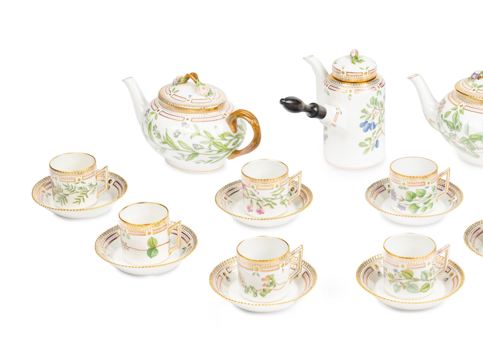 A Royal Copenhagen Flora Danica Porcelain Coffee and Tea Service