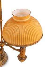 A Pair of Victorian Brass and Opaline Glass Double Student Lamps