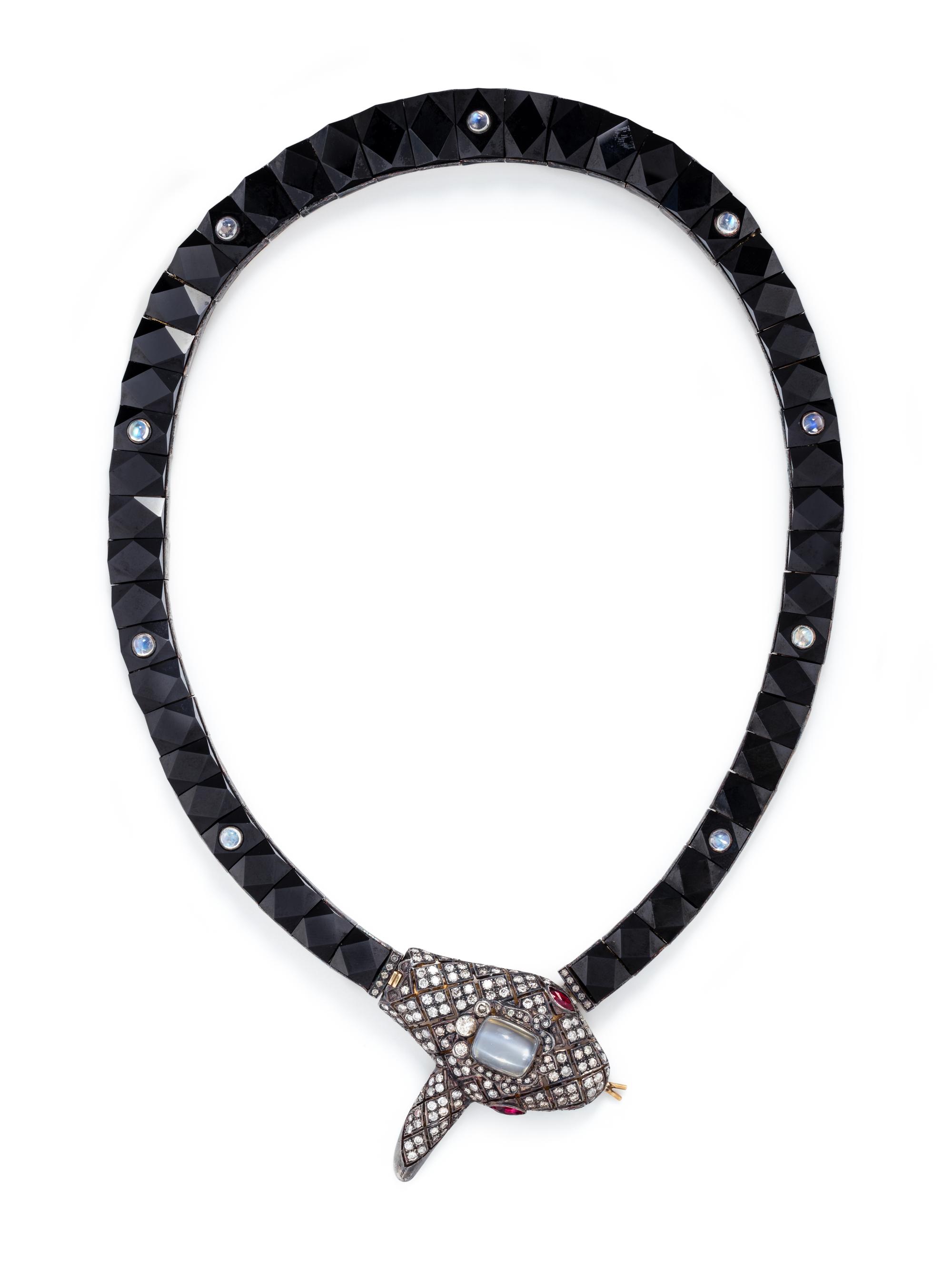 DIAMOND AND MULTIGEM SNAKE NECKLACE