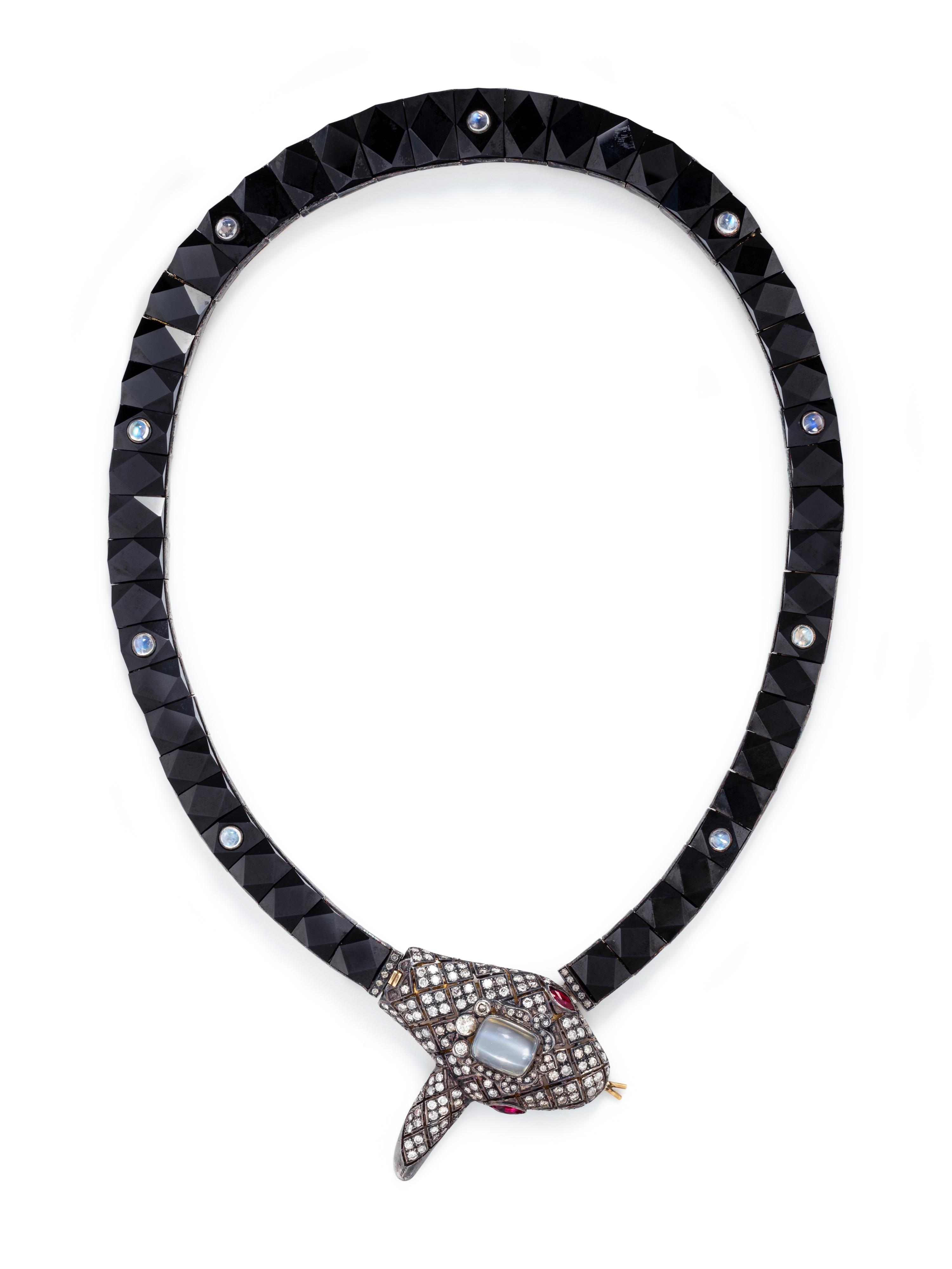 DIAMOND AND MULTIGEM SNAKE NECKLACE