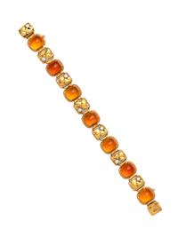 EDWARD EVERETT OAKES, ARTS & CRAFTS, YELLOW GOLD, CITRINE AND DIAMOND BRACELET