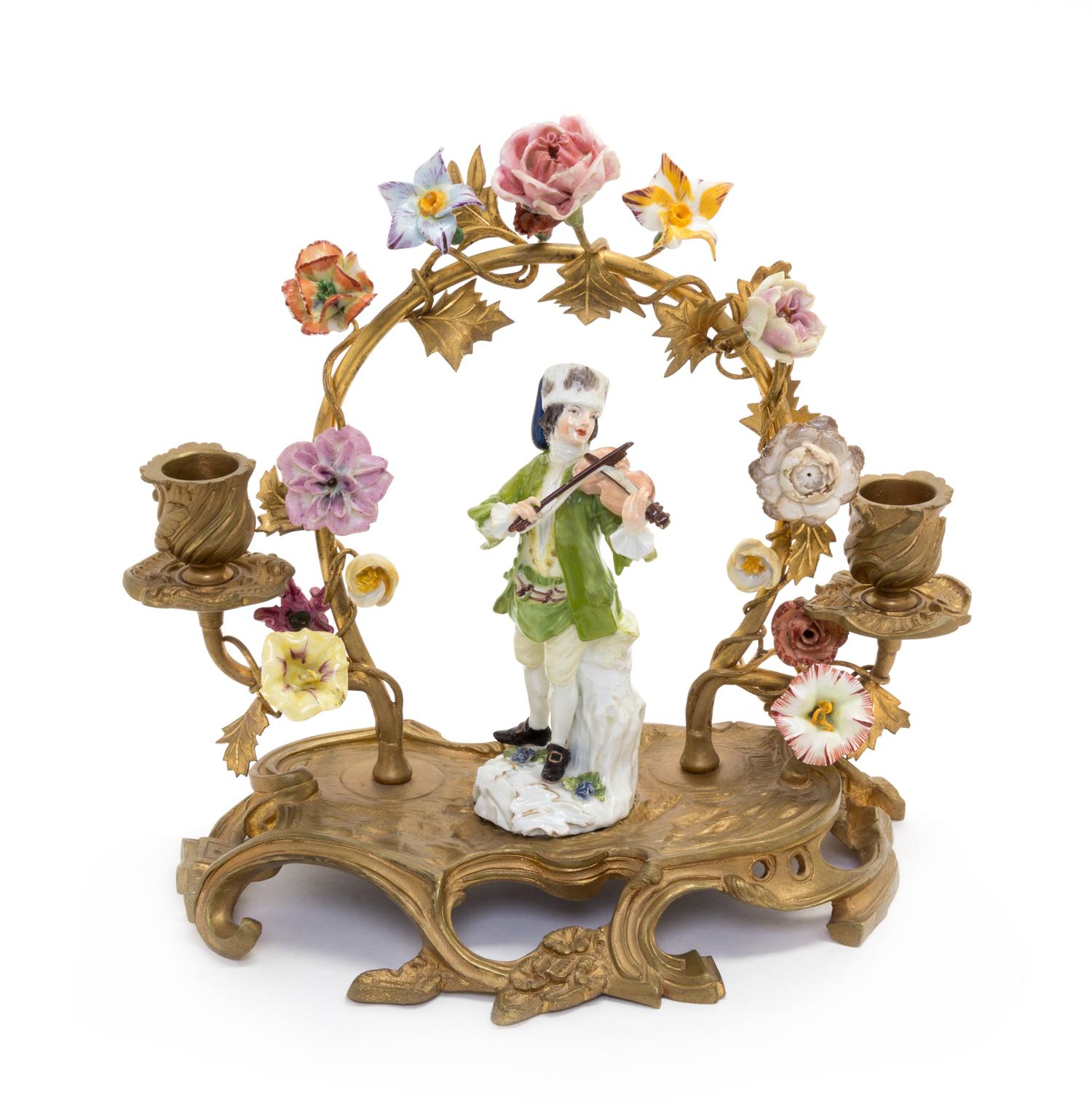 A Meissen Porcelain Figure on a Gilt Metal Candelabrum Height 10 inches. — LATE 19TH/EARLY 20TH CENTURY