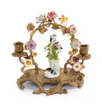 A Meissen Porcelain Figure on a Gilt Metal Candelabrum Height 10 inches. — LATE 19TH/EARLY 20TH CENTURY