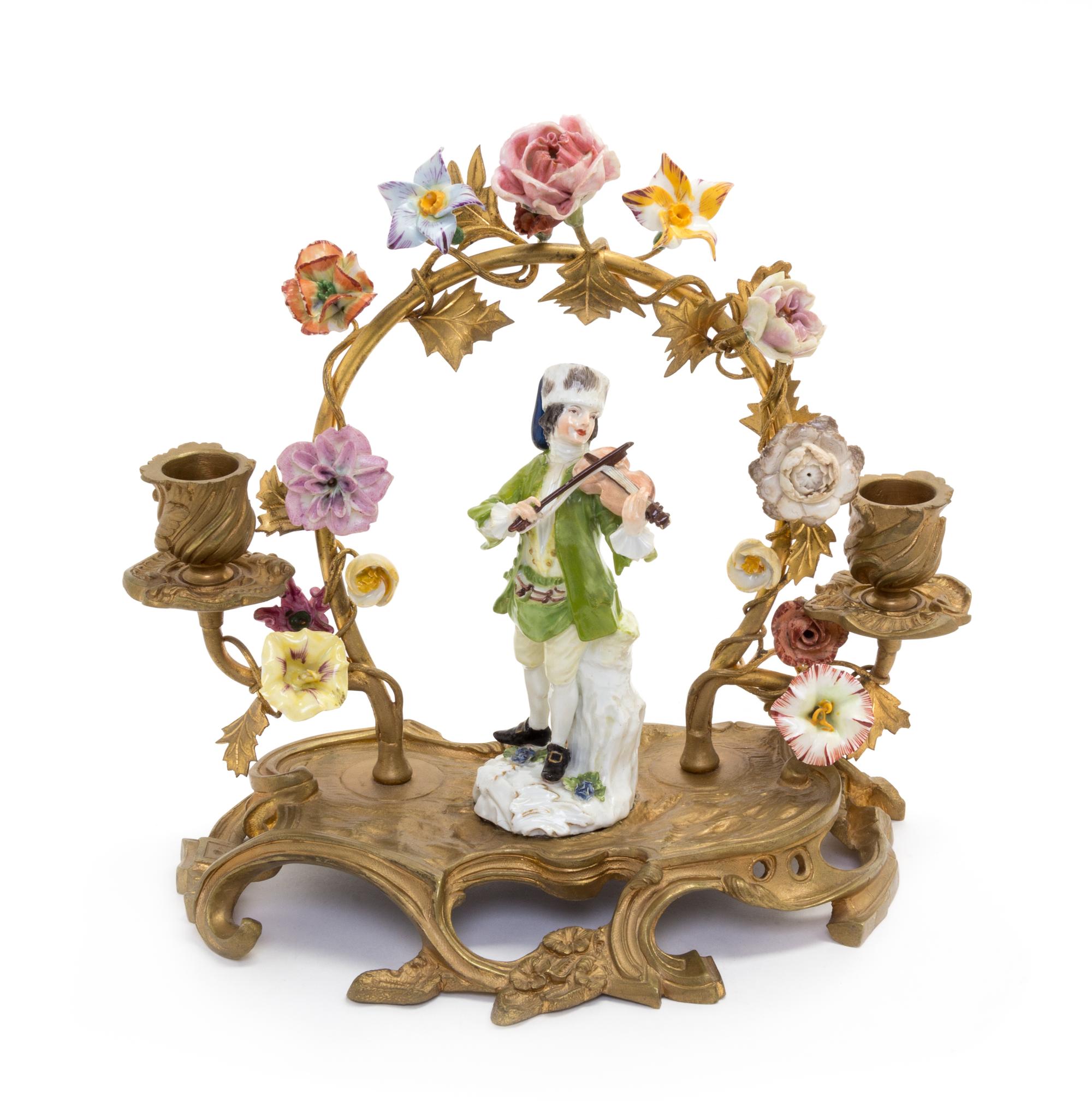 A Meissen Porcelain Figure on a Gilt Metal Candelabrum Height 10 inches. — LATE 19TH/EARLY 20TH CENTURY