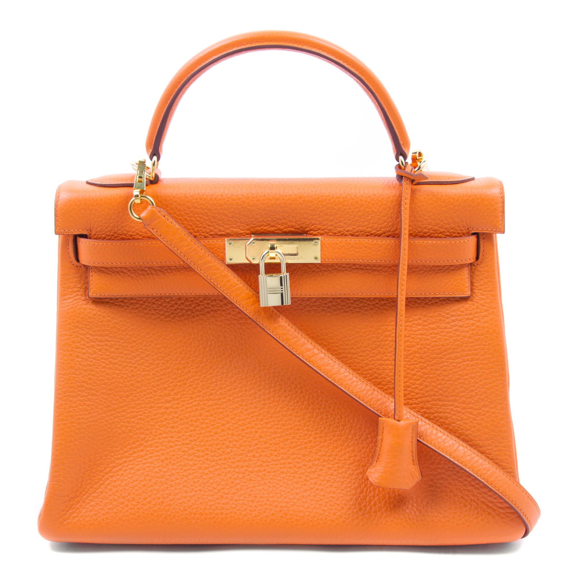 An Hermes 32cm Orange Leather Kelly Bag,