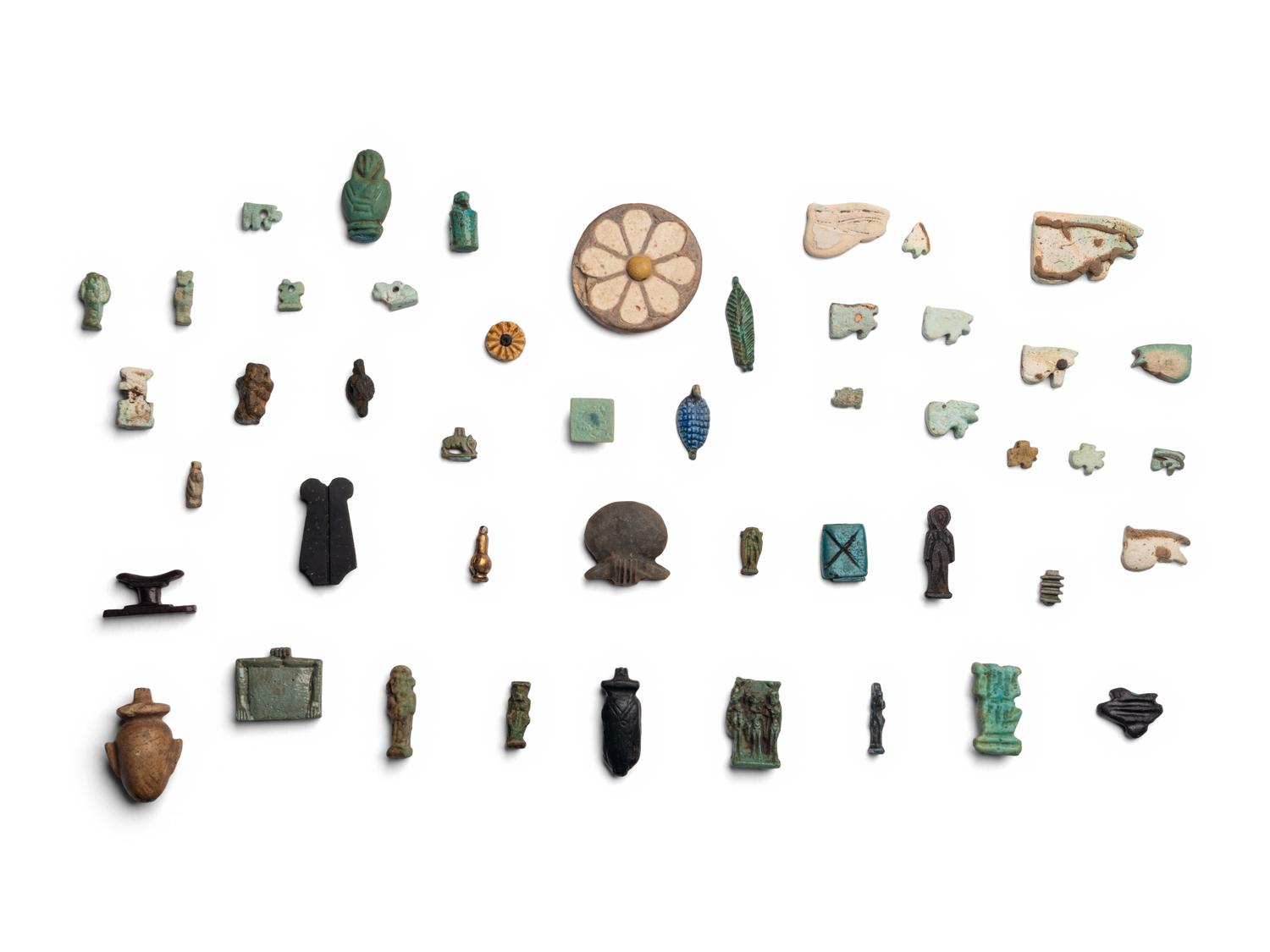 Forty-Six Egyptian Faience, Stone, and Terracotta Objects