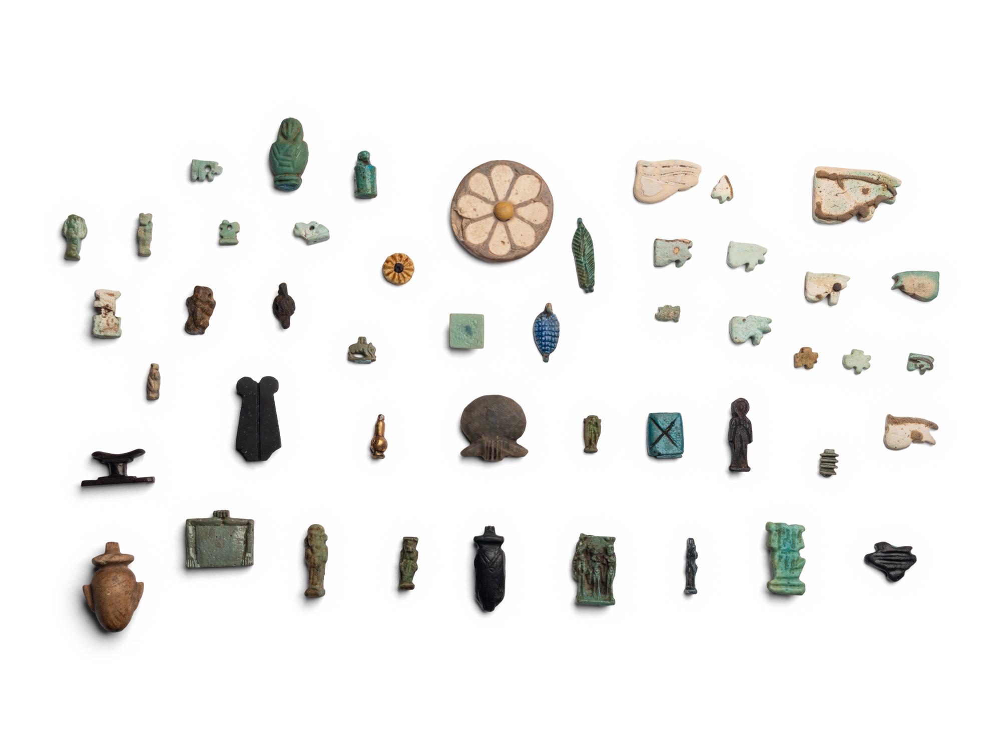Forty-Six Egyptian Faience, Stone, and Terracotta Objects