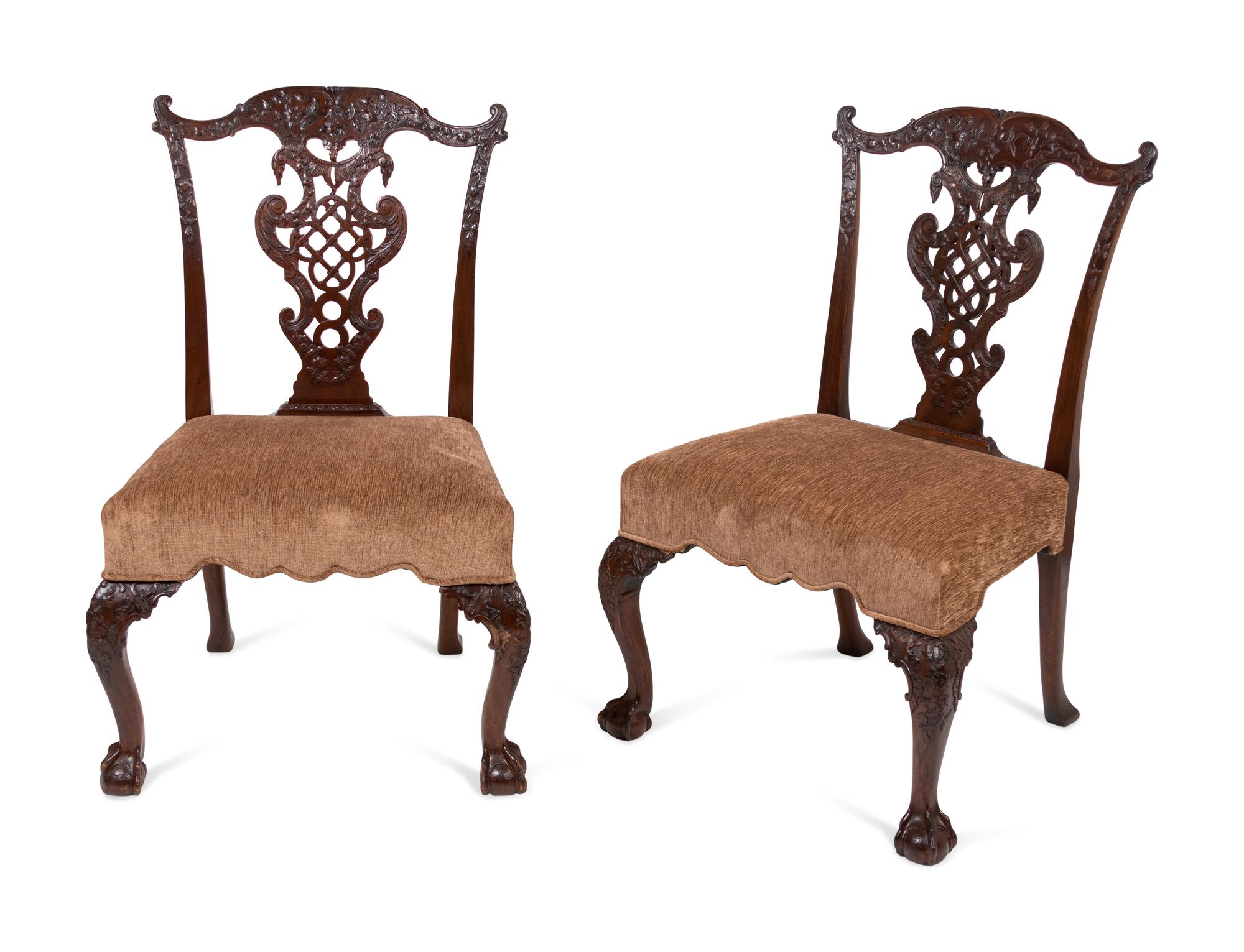A Set of Ten George III Style Mahogany Dining Chairs in the Chippendale Taste