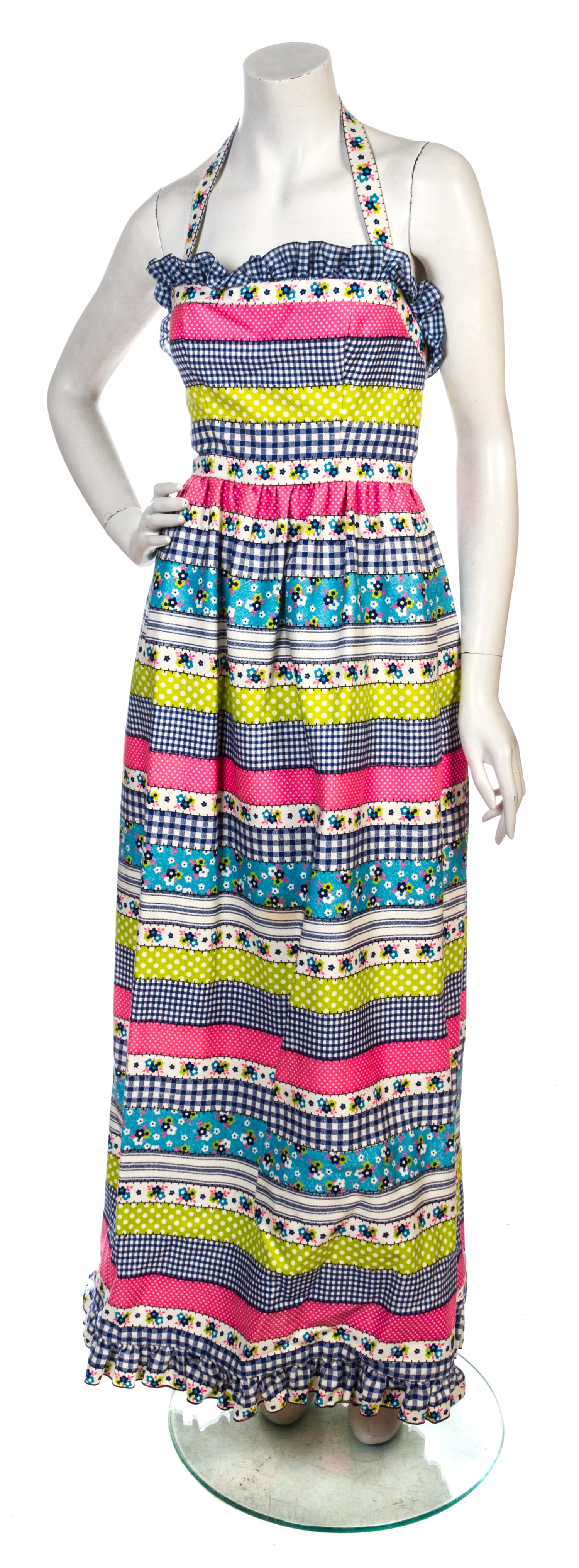 An Oscar de la Renta Multicolor Gingham Print Cotton Dress,