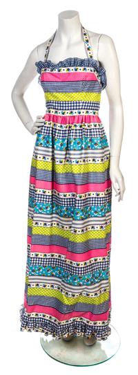 An Oscar de la Renta Multicolor Gingham Print Cotton Dress,