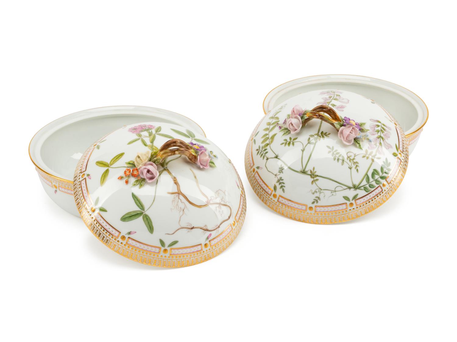 A Pair of Royal Copenhagen Flora Danica Porcelain Covered Entrée Dishes