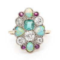Multigem and Platinum-Topped Yellow Gold Ring