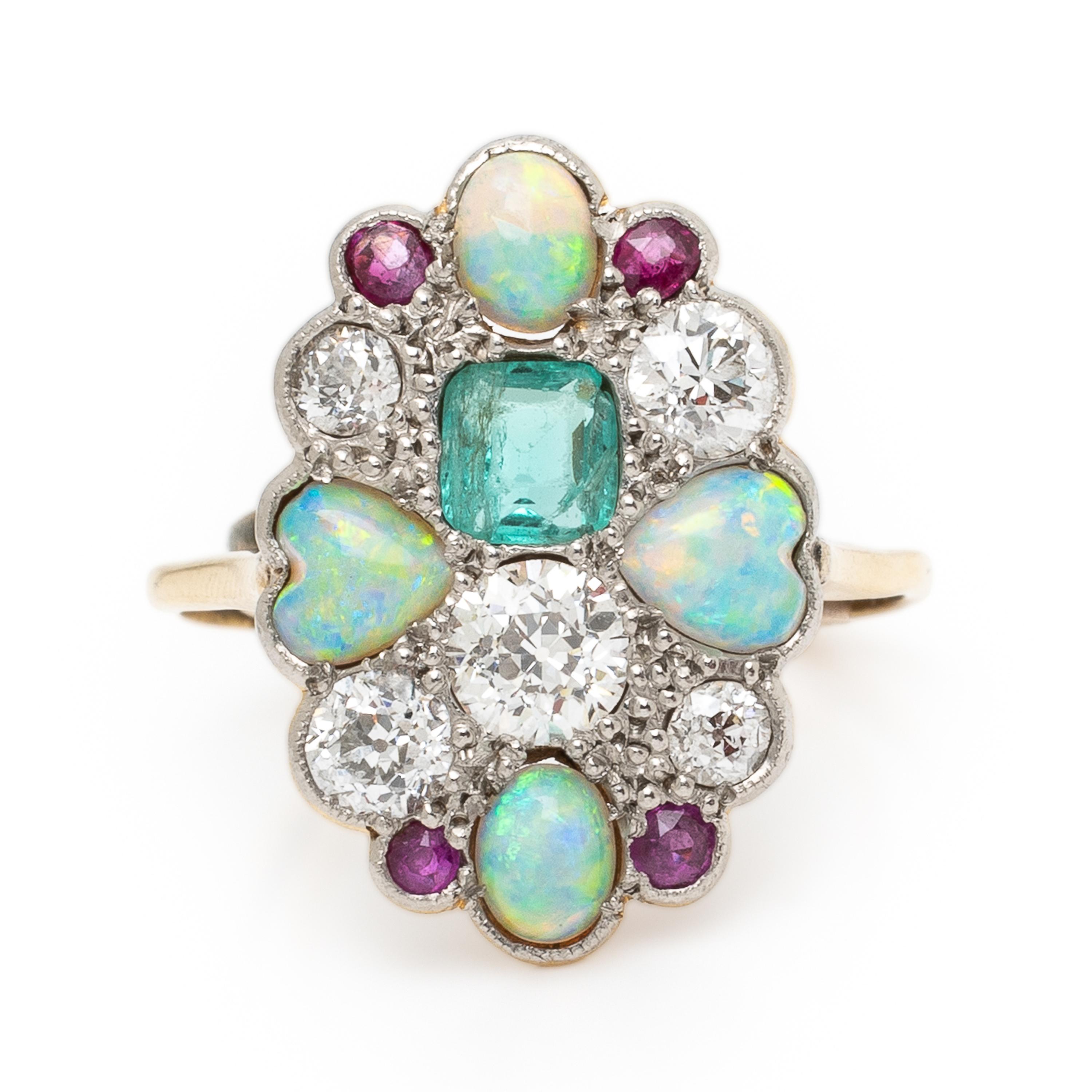 Multigem and Platinum-Topped Yellow Gold Ring