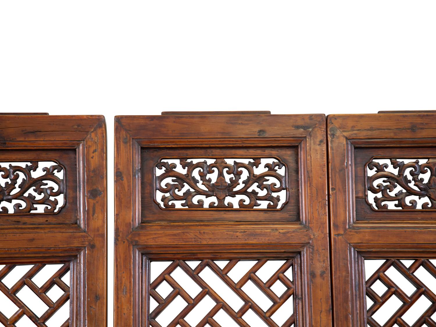 A Chinese Pierce Carved Hardwood Four Panel Screen