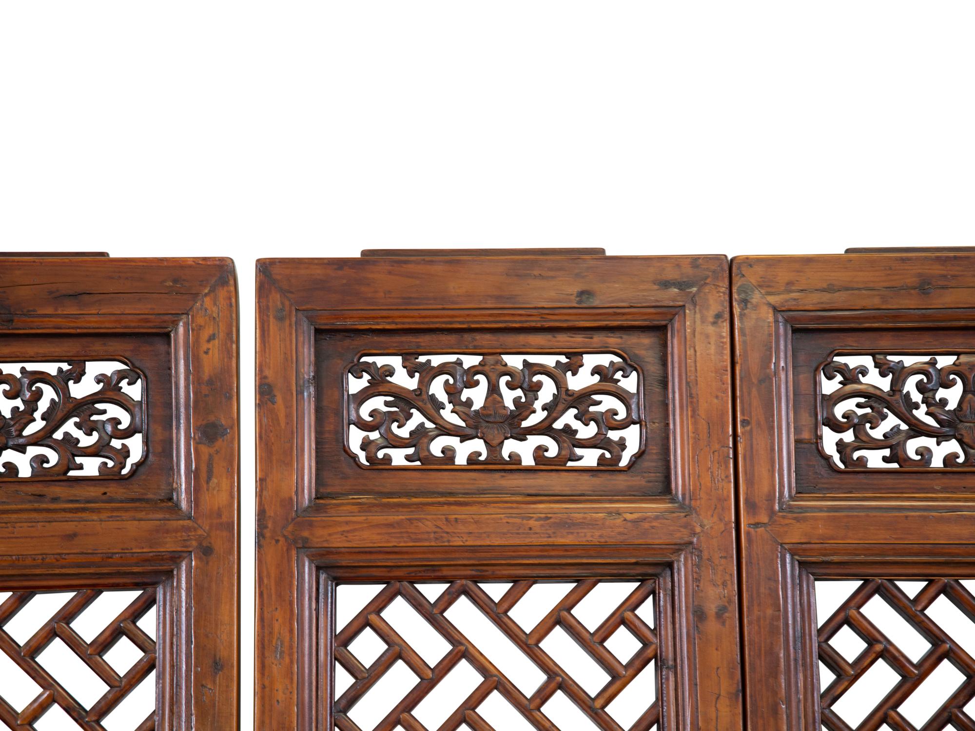 A Chinese Pierce Carved Hardwood Four Panel Screen