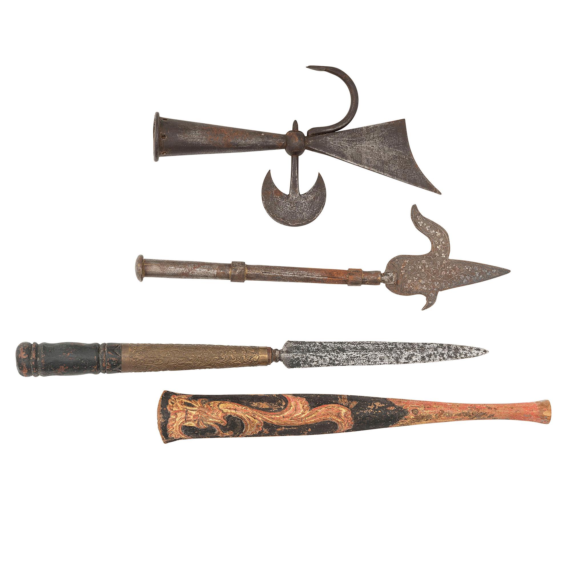 Lot of 3 Pole Arm Heads Including: Tombak, Halberd, and Ankus