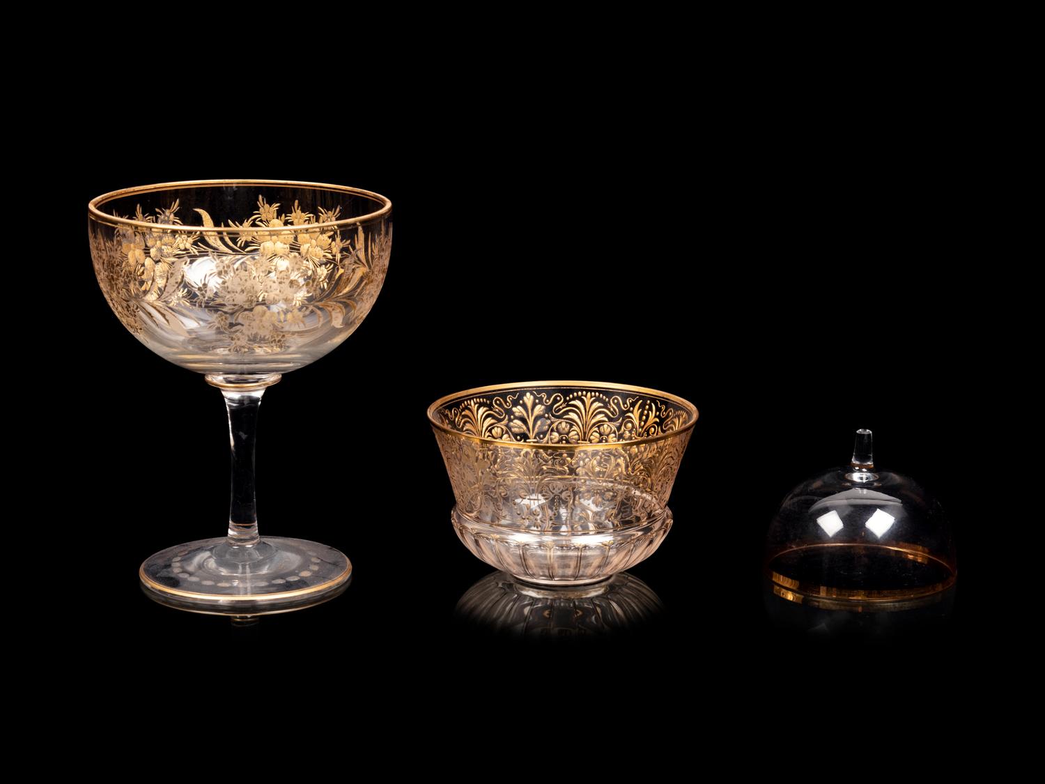 A Set of Twelve Gilt Decorated Glass Sorbets