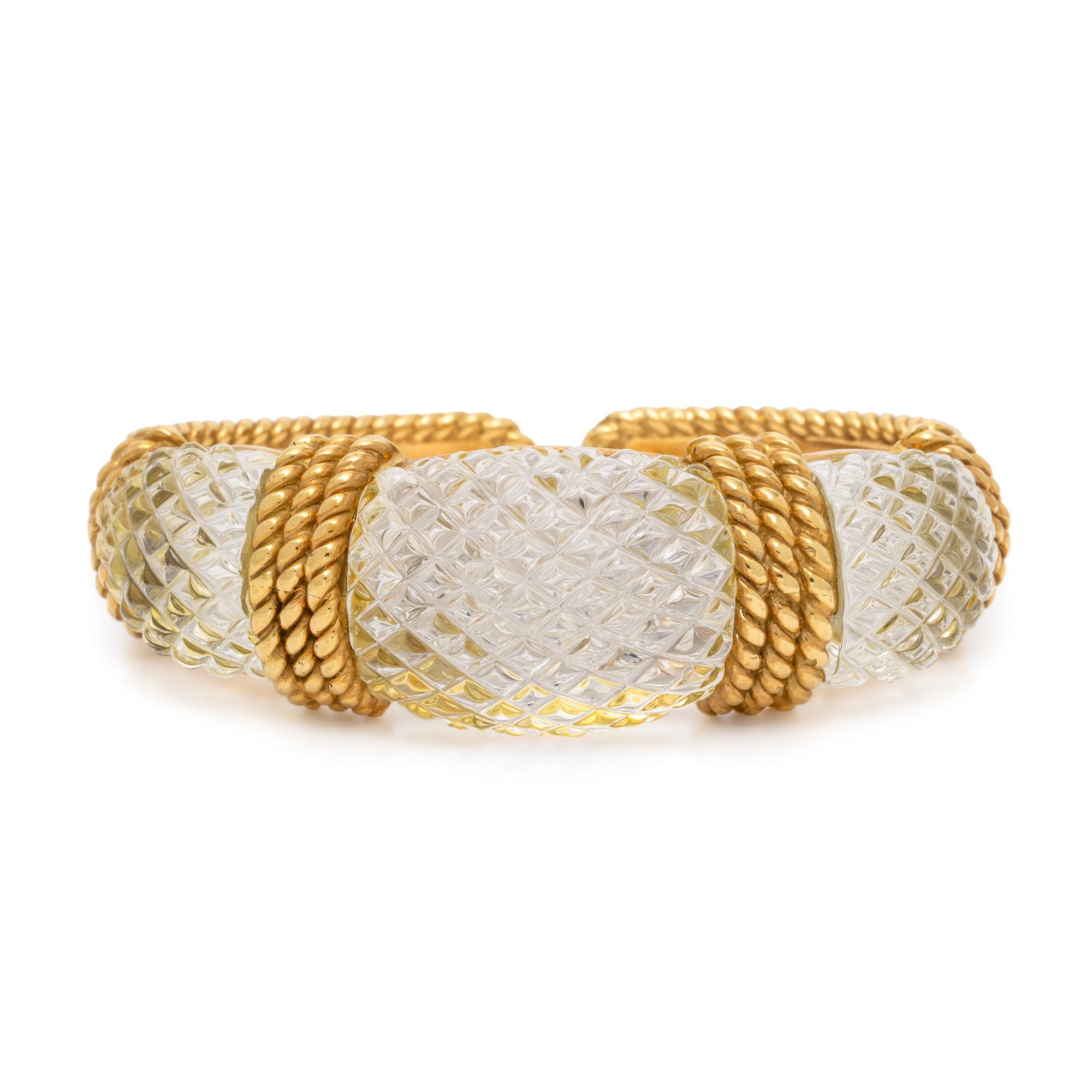 Sabbadini, Carved Rock Crystal Quartz and Yellow Gold Cuff Bracelet