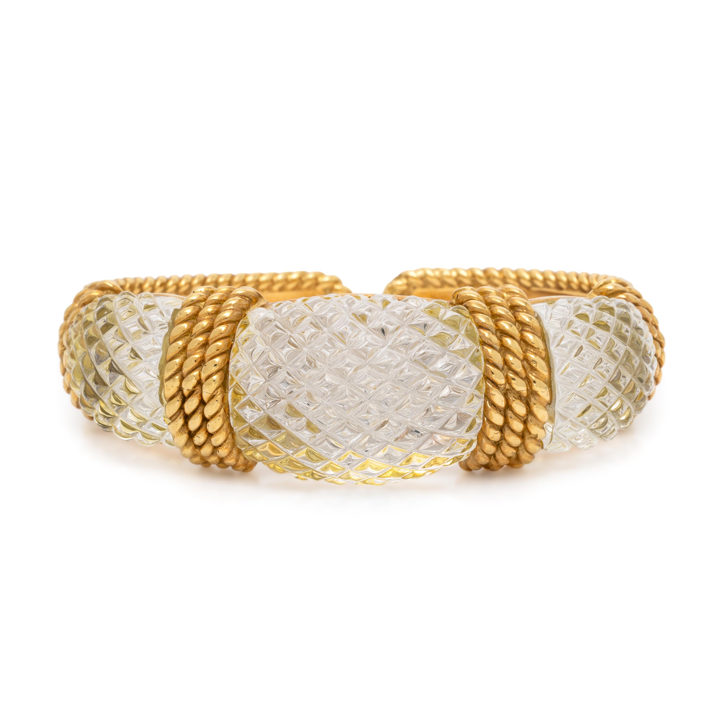 Sabbadini, Carved Rock Crystal Quartz and Yellow Gold Cuff Bracelet