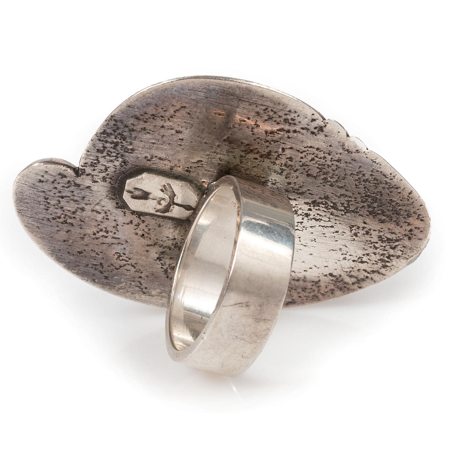 Tufa Cast Silver Ring, Set with a Bisbee Turquoise Cabochon