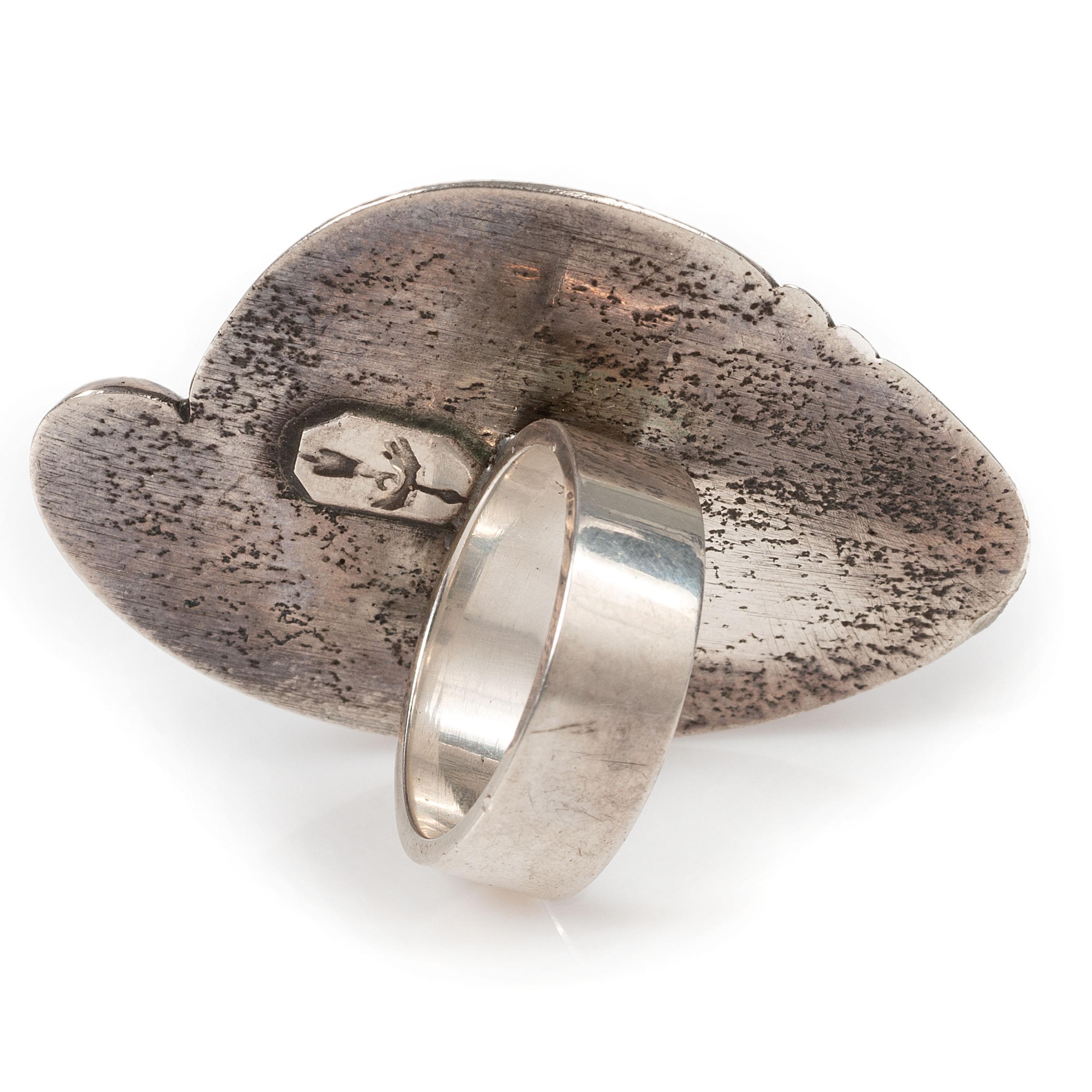 Tufa Cast Silver Ring, Set with a Bisbee Turquoise Cabochon