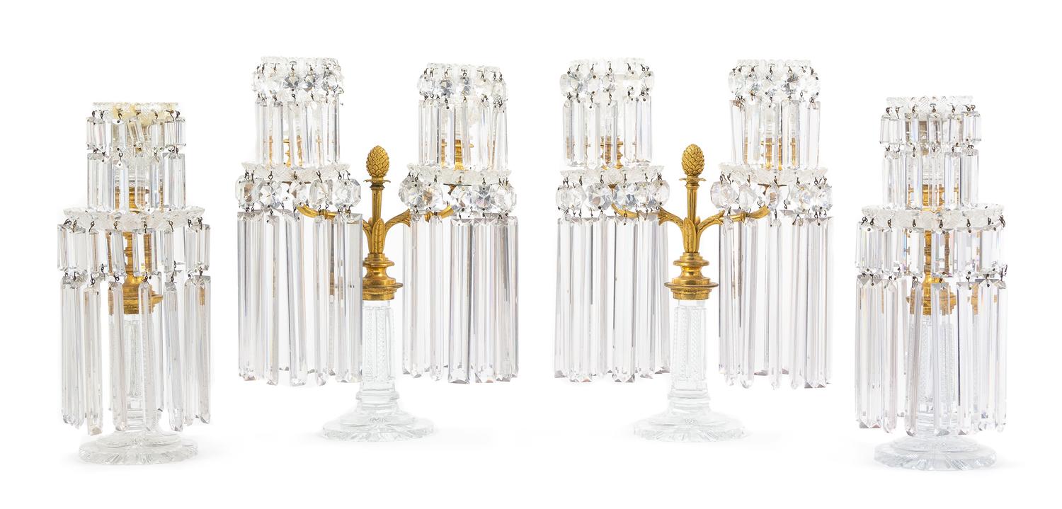 A French Gilt Bronze and Cut Glass Table Garniture Height 14 inches. — 19TH CENTURY