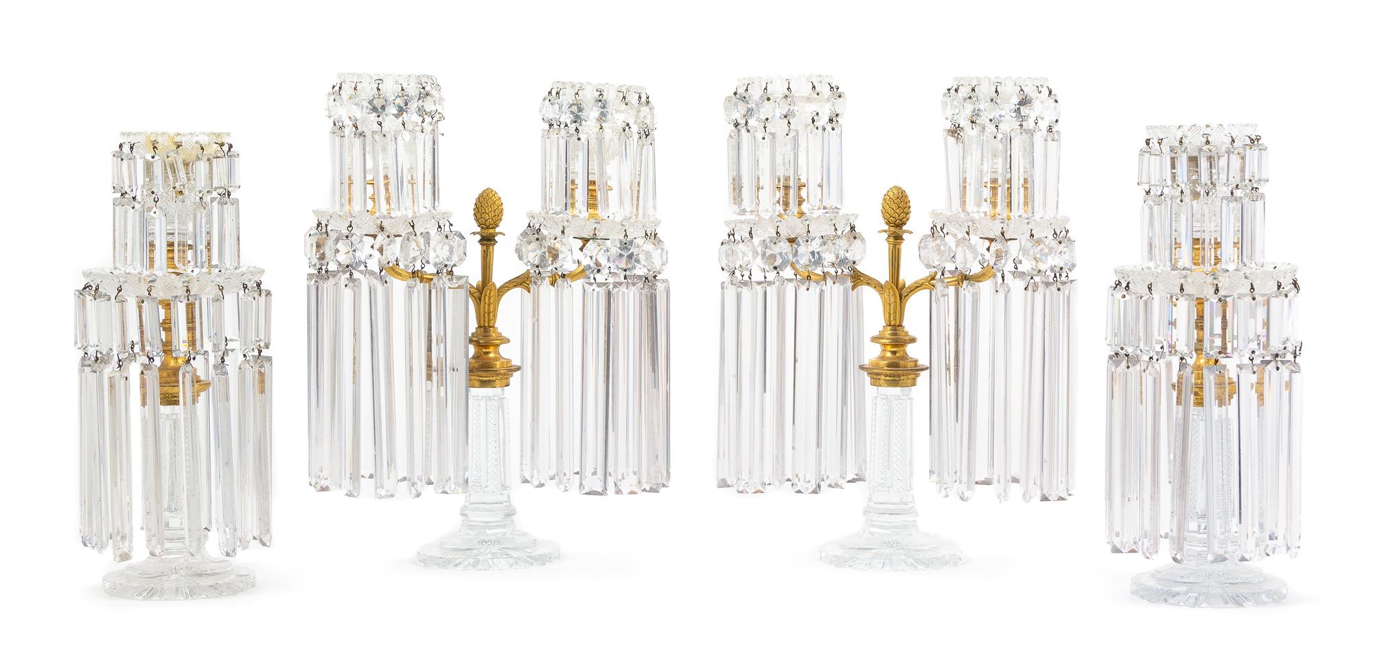 A French Gilt Bronze and Cut Glass Table Garniture Height 14 inches. — 19TH CENTURY