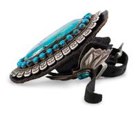 Navajo Sterling Silver Ketoh, with Large Turquoise Cabochon and Turquoise Clusters