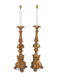 A Pair of Italian Baroque Giltwood Prickets