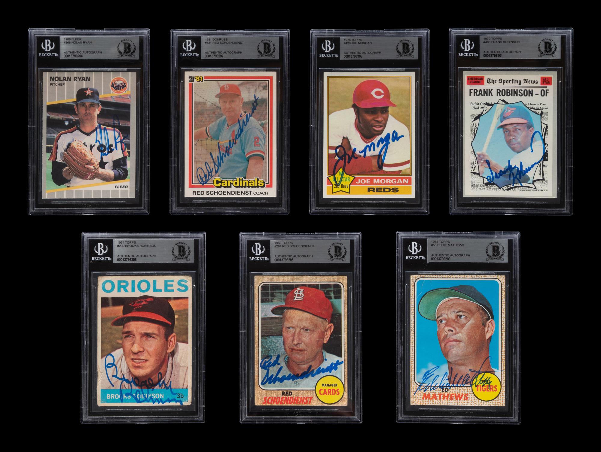 A Group of Seven Signed Autograph Hall of Fame Baseball Cards Including Nolan Ryan (Beckett Authentication Services BAS Certified),