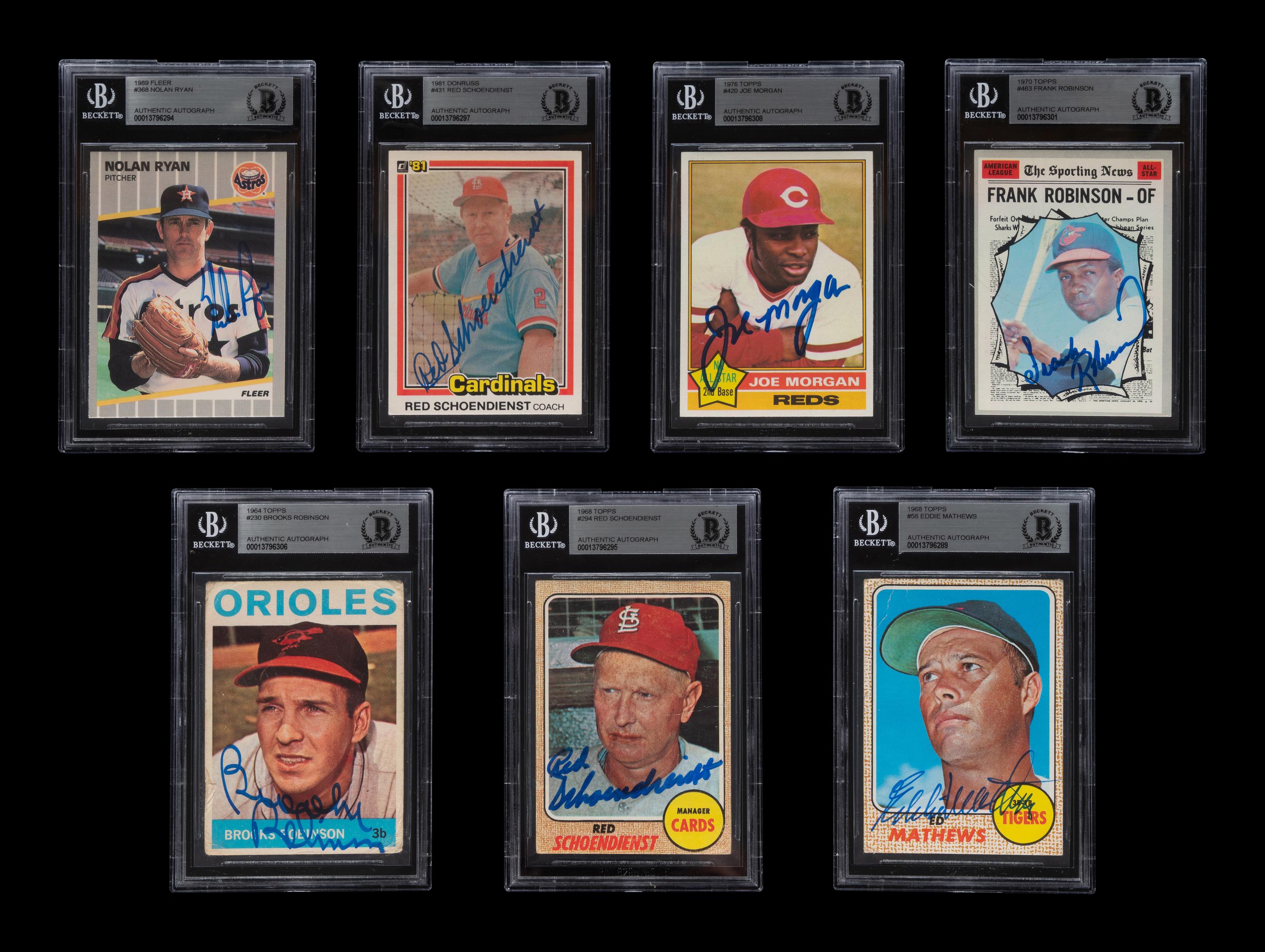 A Group of Seven Signed Autograph Hall of Fame Baseball Cards Including Nolan Ryan (Beckett Authentication Services BAS Certified),