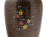 A Pair of Chinese Lacquer Vases and A Pair of Chinese Cloisonné Enamel Vases