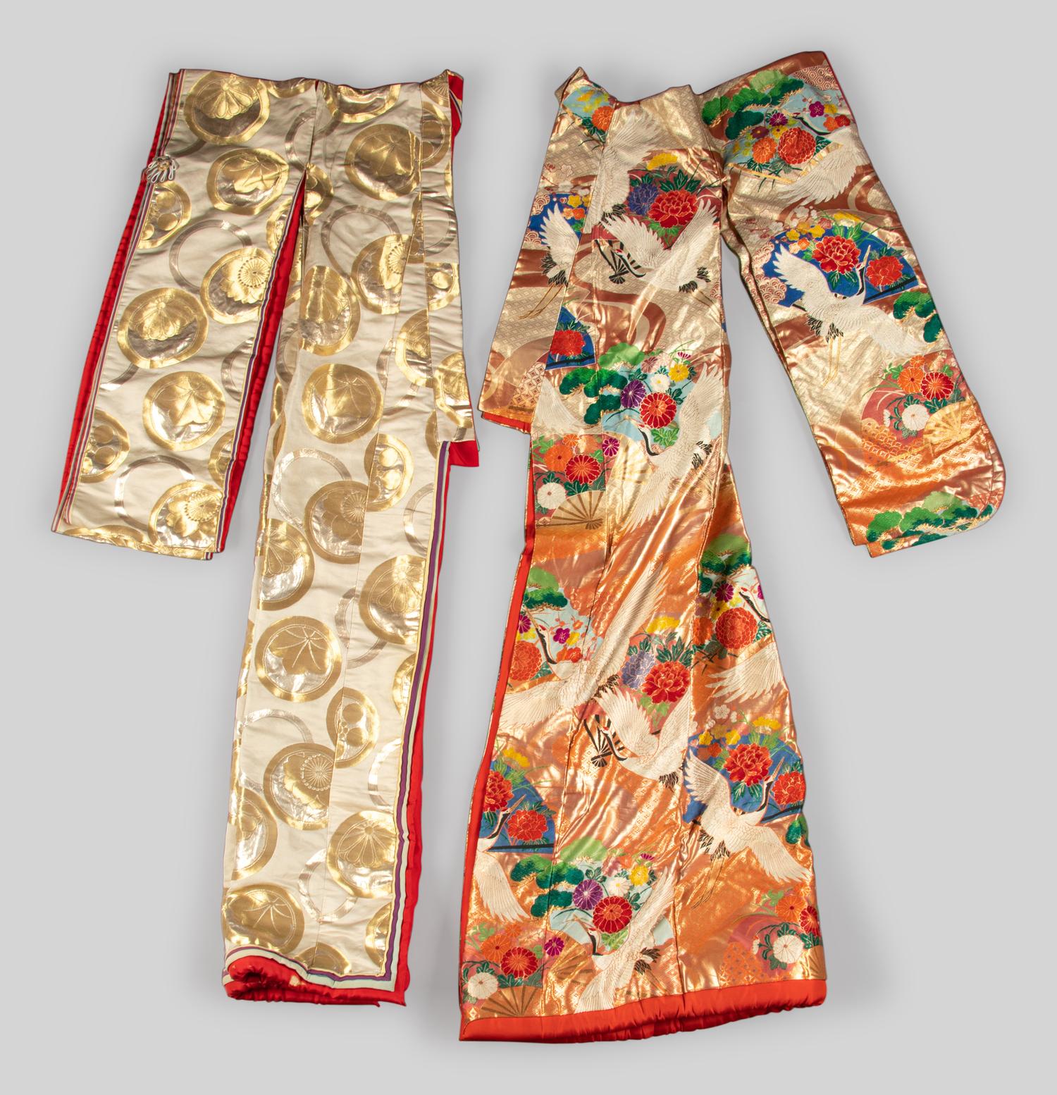 Two Japanese Embroidered Silk Kimono